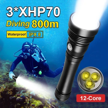 3*XHP70 LED Super Ere Taskulamp, Sukeldumine Kaasaskantav 800 Meetri Sukeldumise Taskulambid ipx8-ga-Veekindel Sukeldumine Lamp Veealuse Laterna