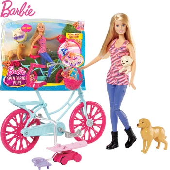 Barbie Originaal Jalgratta Kit Koos Koertega Ratsutamine Mänguasjad Mood Stiilis Barbie Nukk Brinquedos Maja Mänguasi Tüdrukud Sünnipäeva Kingitus CLD94