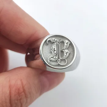 Custom 925 Tahkest Hõbedast Meeste Kirja Graveerida Ringi Isikupärastatud 15mm Paksu Signet Ring 3D graveeritud Royal esitäht Ringi