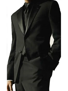 Custom Made Must Pulm Tuxedos, Meeste,Eritellimusel 2-Nuppu Satiin Piir Rinnamikrofon Must Pulm Sobib Meestele Sobivat Peigmehe Ülikond