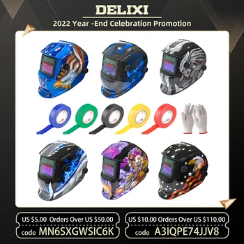 DELIXI Solar Auto Dimm Keevitus Mask Liitium Aku Electric Reguleeritavad Vahemikus MMA MIG Keevitus Mask Kiiver