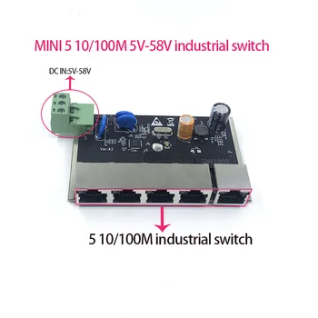 Haldamata MINI 5port 10/100M 5V-58V Tööstus-moodul PCBA juhatuse ethernet switch Piksekaitse 4KV, anti-staatiline, 4KV