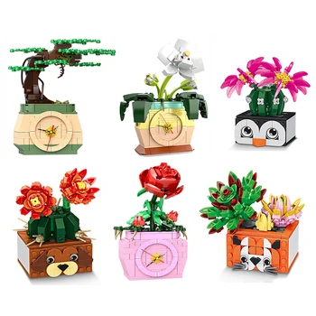 Kapseldatud Lill Mahlakas Cactus Lill 3D Mudel ehitusplokid Desktop Koju Lille Ornamendid Laste Hariduslik Mänguasi Kingitus