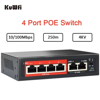 KuWFi 48V 4-Port POE Switch, RJ45 Port IEEE 802.3 af/hetkel 52W 10/100Mbps Ethernet Switch Network IP-Kaamera & Wireless AP
