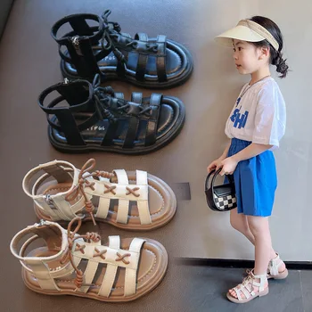 Laste Sandaalid Tüdrukutele Suvel Kinga 2022 Princess Beach Kingad Lapsed Gladiaator Sandaalid Mood Risti Bow Tie Väike Tüdruk Kinga