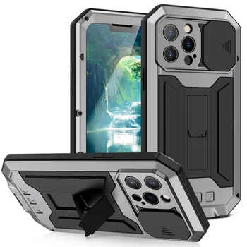 Metal Armor Telefon Case For iPhone 14 13 Pro Max 13Mini Raskeveokite Ehitatud Kaamera Ekraani Kaitse Seista Põrutuskindel Kate 14Plus
