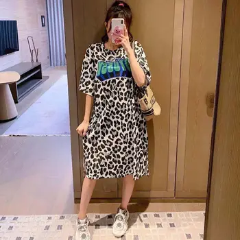 Naiste Leopard Printida Tuunikad Suvel Lahti Ülepaisutatud Üle Põlve T-särk Y2K Street Fashion Pulloverid Fenale Stiilne Vabaaja Tops