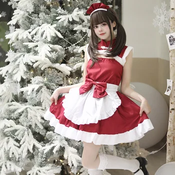Punane Neiu Ülikond Lolita Fancy Dress Naiste Jõulud Kawaii Rolli Mängida Kostüümid Restorani Ettekandja Ühtne Anime Cosplay Klassikaline