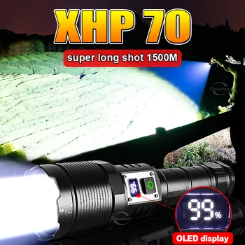 Uusim Suure Võimsusega XHP70 LED Taskulambid Super Ere Laetav Laterna Teleskoop Zoom Telkimine Vilkuma 18650 Tüüpi-C Tõrvik